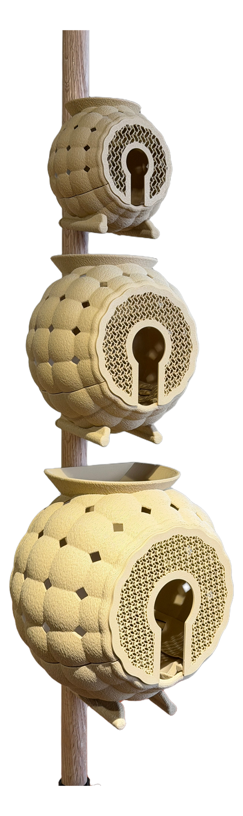 A Rousseau Sturdy Pole with three Orbs clipped up it